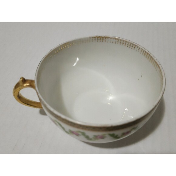 Goa France Che Field Haviland Limoges Cup with Saucer Rose Garland Green Gold - Picture 12 of 14